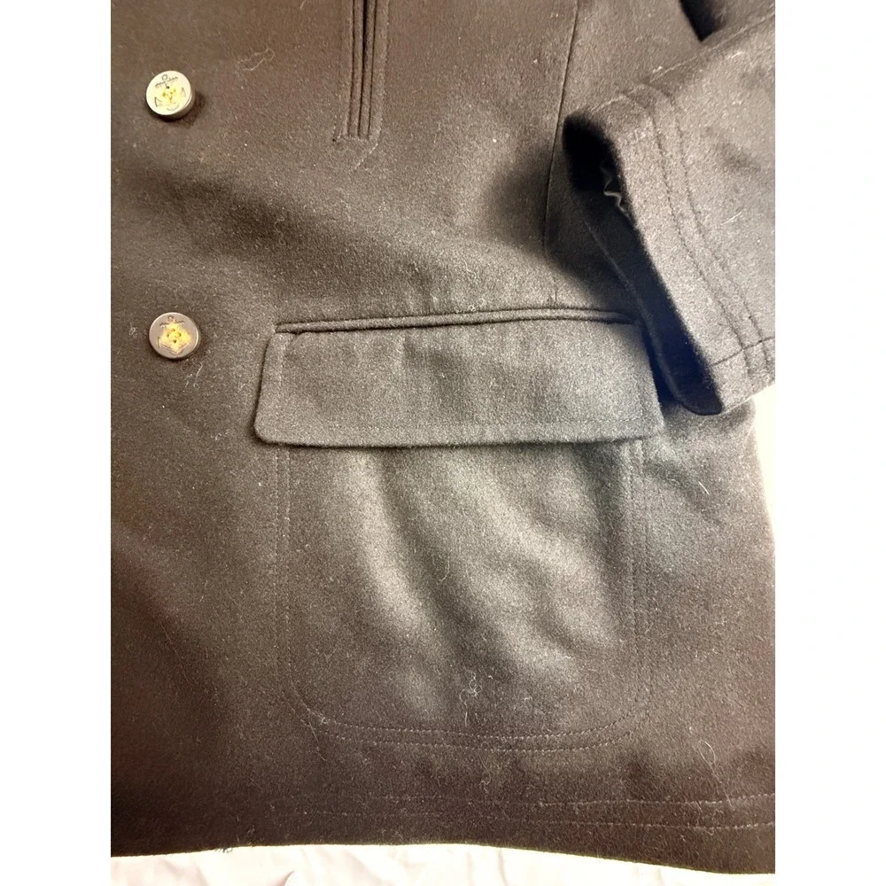 Lauren Ralph Lauren Mens 48R Wool Double Breasted Pea Coat Black Plaid Lining
